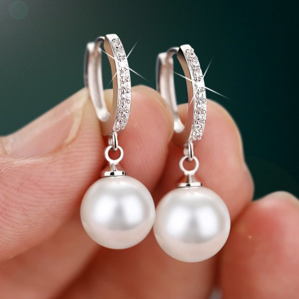 Sterling Silver Pearl Earrings For Women - Picture 2 of 7